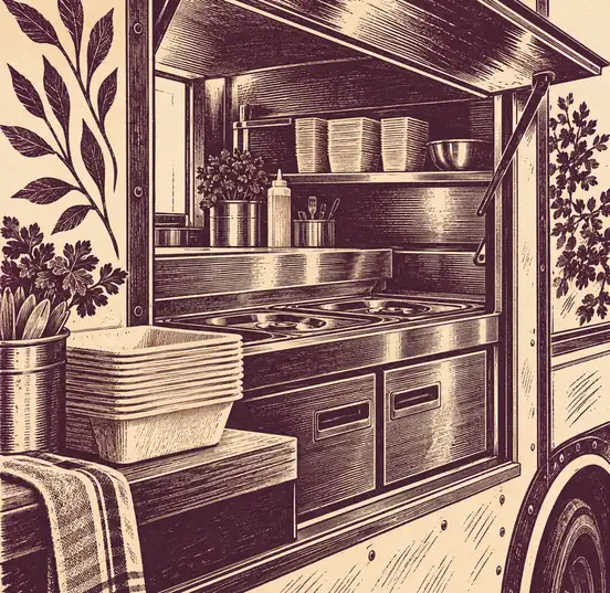 Illustration of mobile food businesses equipment and workspace